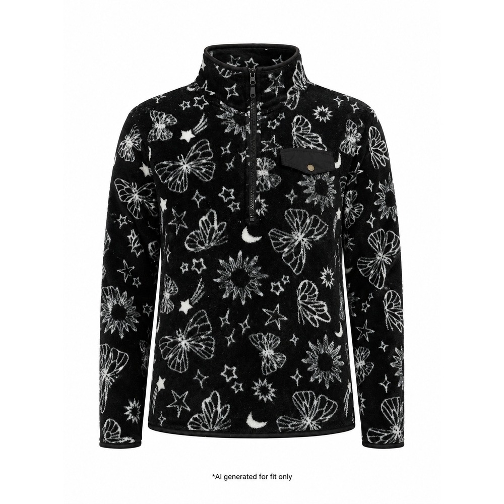 WallFlower Floral Mock‎ Neck Long Sleeve Top Women L Black